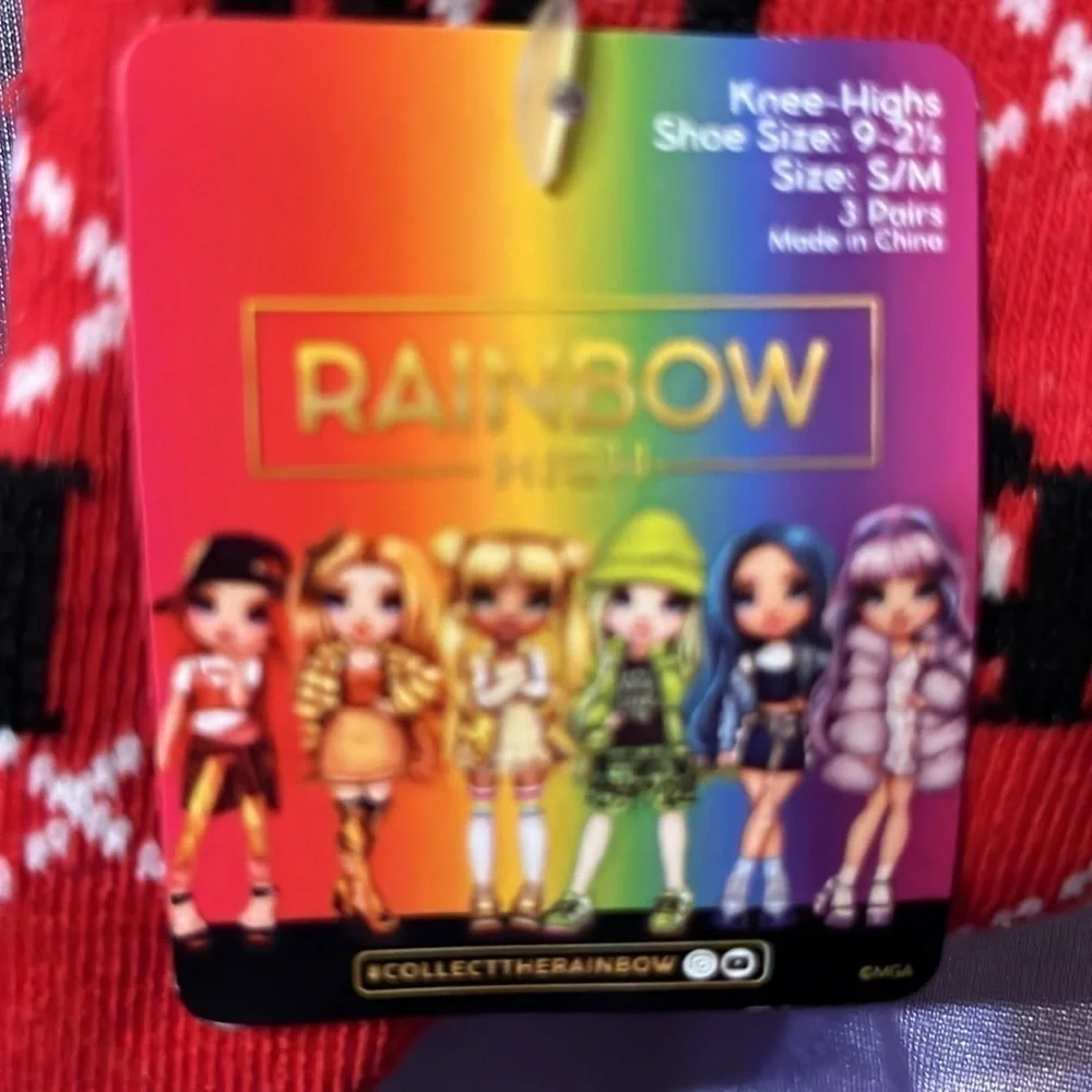 NWT Rainbow High 3 pack knee-high socks Shoe size 9-2.5
